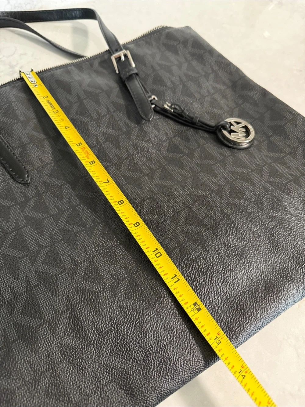 Michael Kors Black Logo Tote Bag- signature MK print; silver hardware